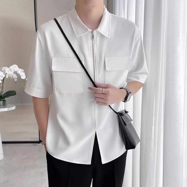 Heren Casual Ritshirt met Kraag - Zomerse Stijl - Wit