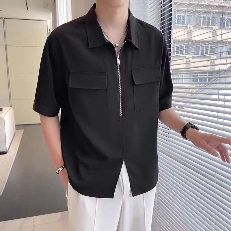 Heren Casual Ritshirt met Kraag - Zomerse Stijl - Zwart