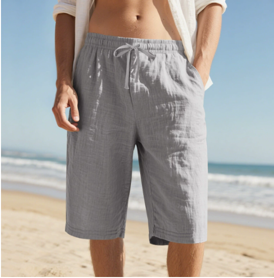 Heren Chino Shorts Knielengte - Elastische Taille - Grijs