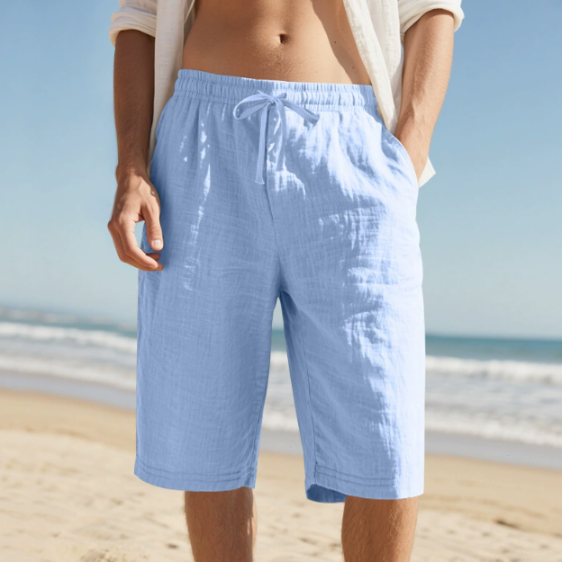 Heren Chino Shorts Knielengte - Elastische Taille - Hemelsblauw