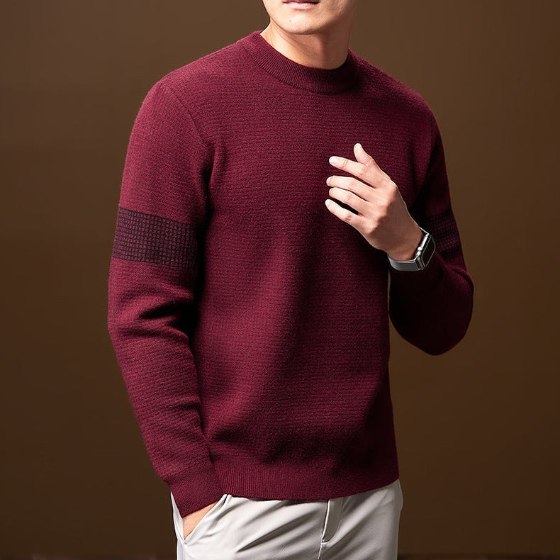 Heren Chunky Knit Trui in diep rood, Ronde Hals Gestructureerd