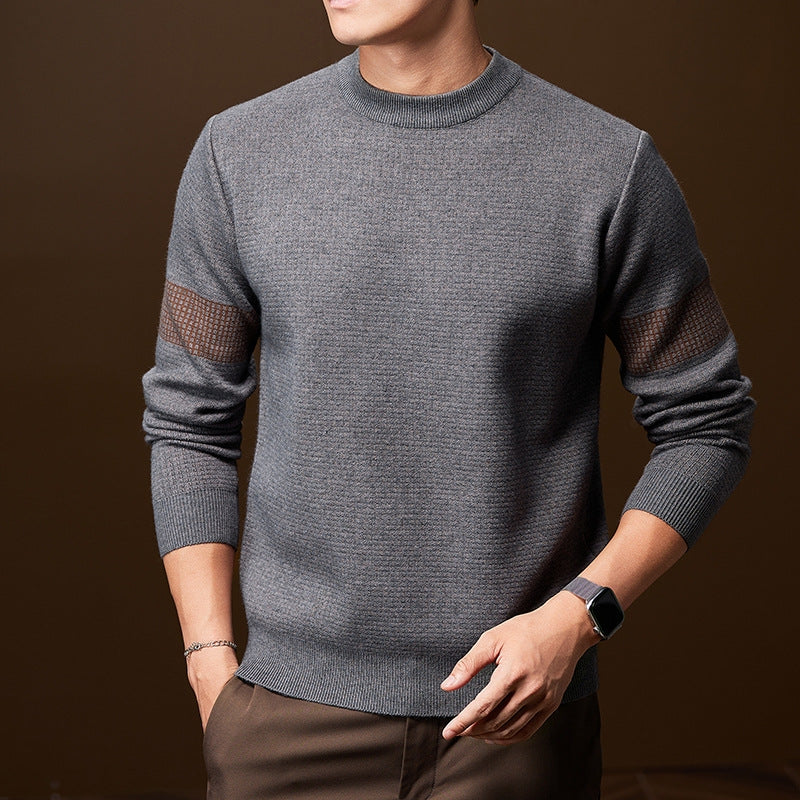 Heren Chunky Knit Trui in lichtgrijs, Ronde Hals Gestructureerd