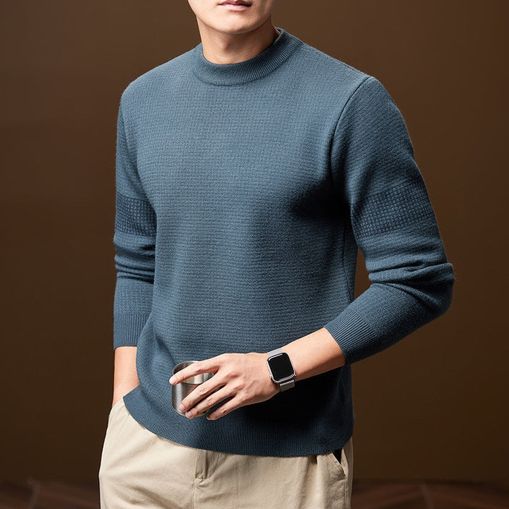 Heren Chunky Knit Trui in staalblauw, Ronde Hals Gestructureerd
