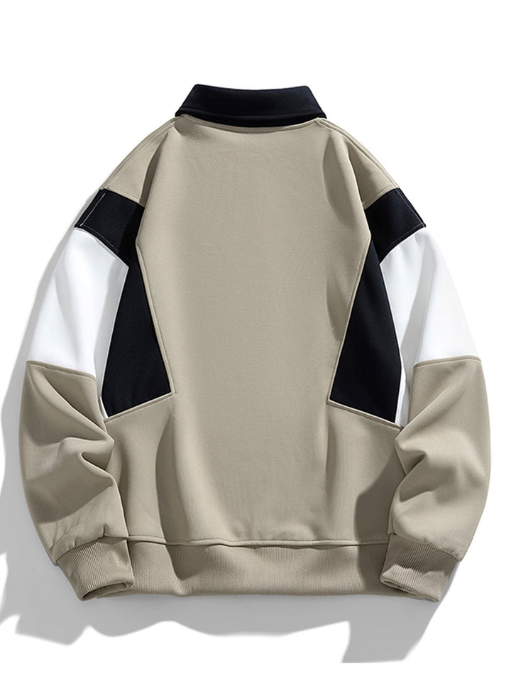 Heren Colorblock Polokraag Sweatshirt - Relaxed Fit