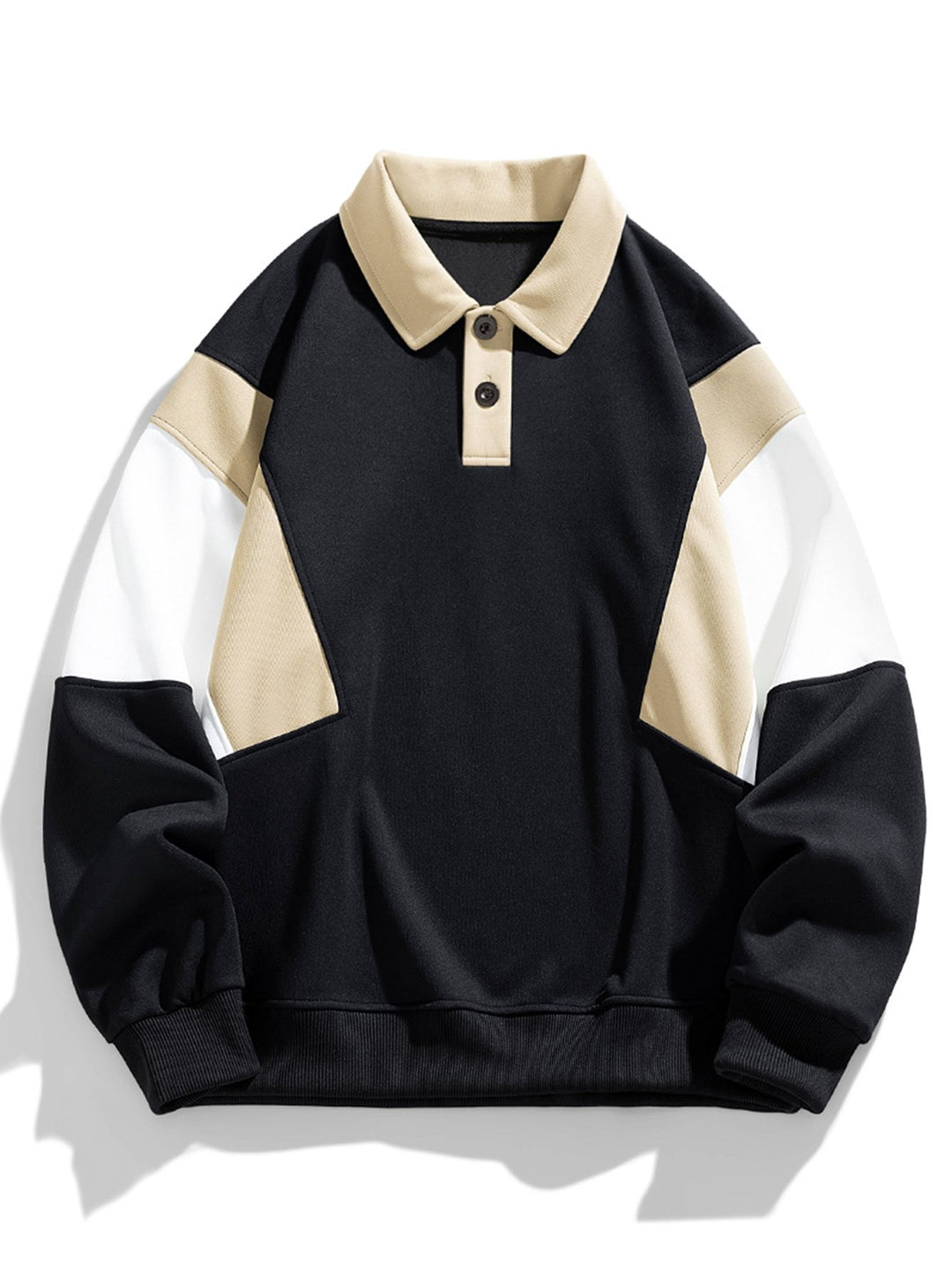 Heren Colorblock Polokraag Sweatshirt in zwart, Relaxed Fit