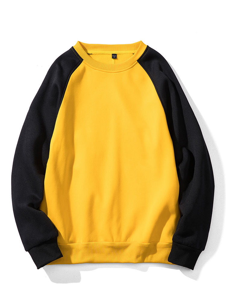 Heren Colorblock Raglan Sweatshirt in zwart/geel, Casual Relaxed Fit