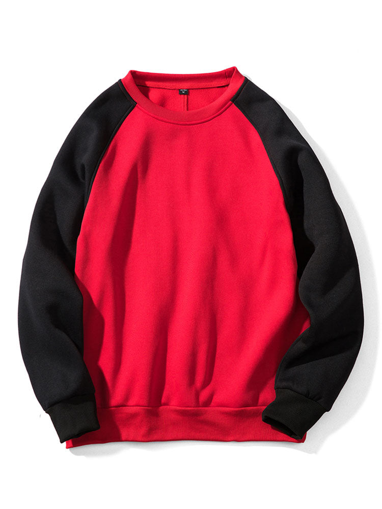 Heren Colorblock Raglan Sweatshirt in zwart/rood, Casual Relaxed Fit