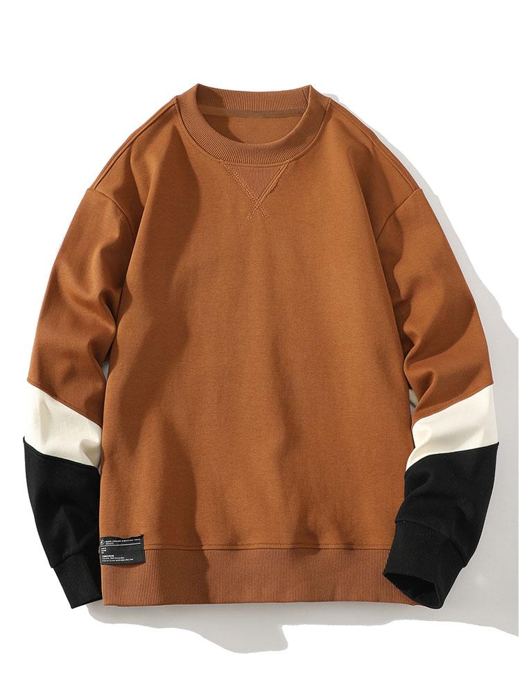 Heren Colorblock Sweatshirt met Contrastmouwen in bruin, Relaxed Fit