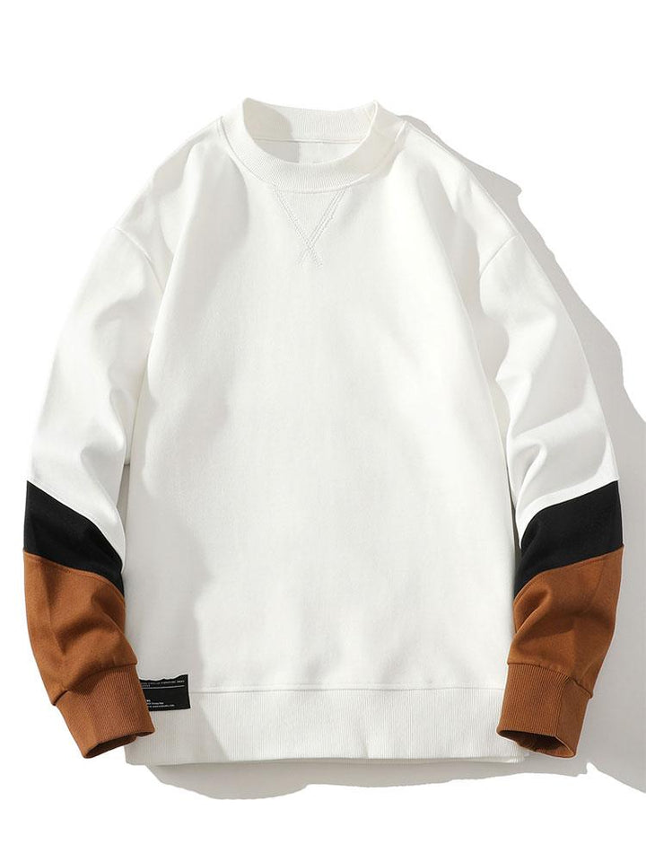 Heren Colorblock Sweatshirt met Contrastmouwen in wit, Relaxed Fit