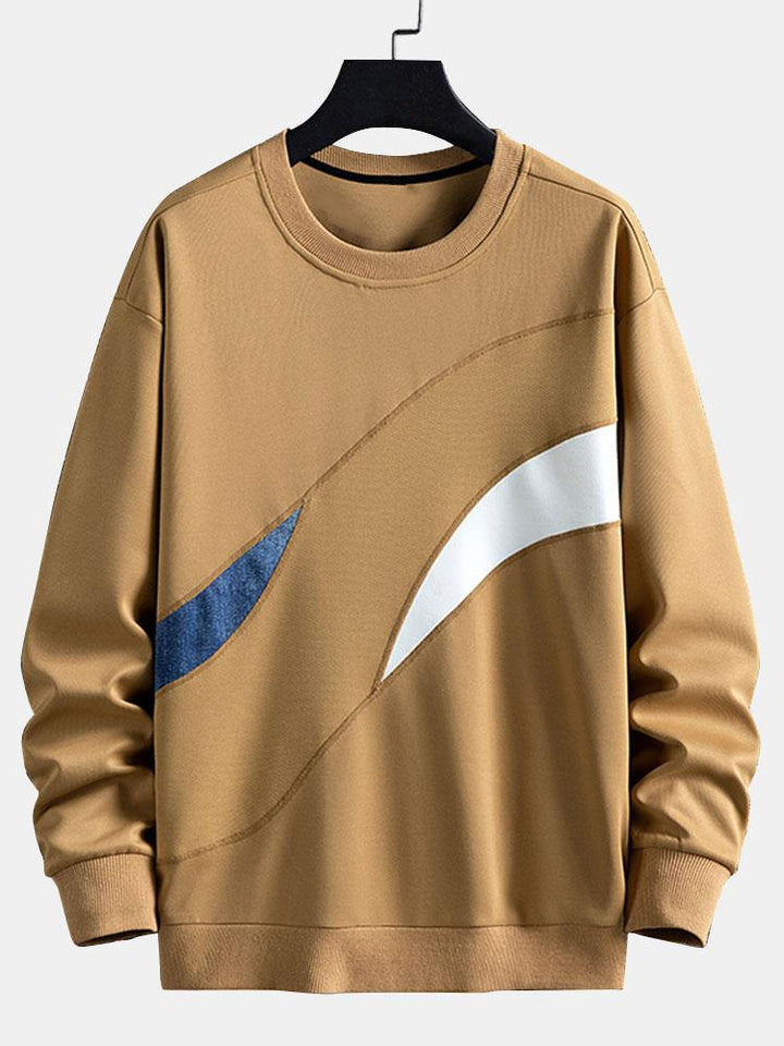 Heren Colorblock Sweatshirt met Gebogen Panelen in khaki, Relaxed Fit