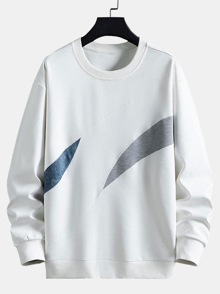 Heren Colorblock Sweatshirt met Gebogen Panelen in wit, Relaxed Fit