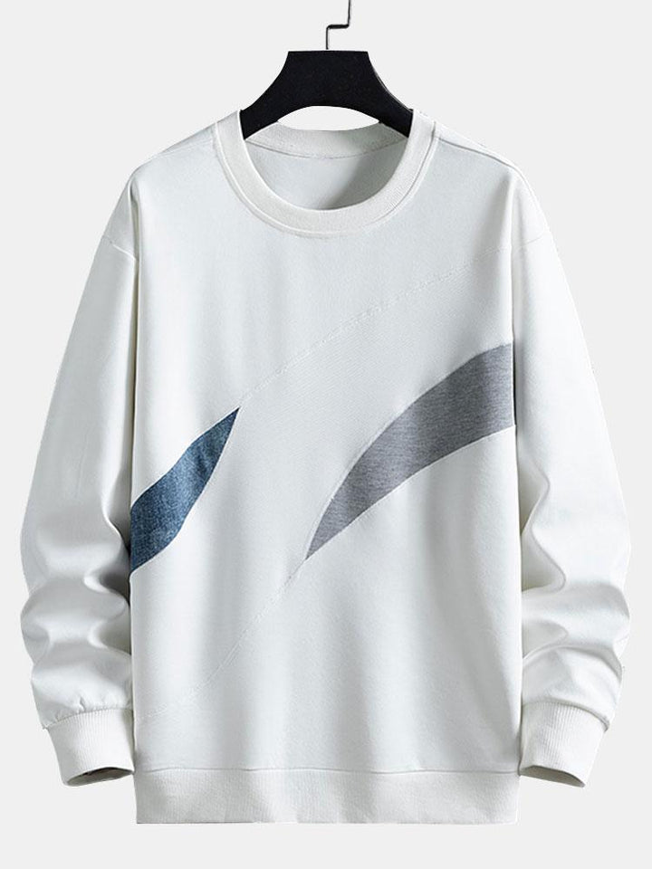Heren Colorblock Sweatshirt met Gebogen Panelen in wit, Relaxed Fit