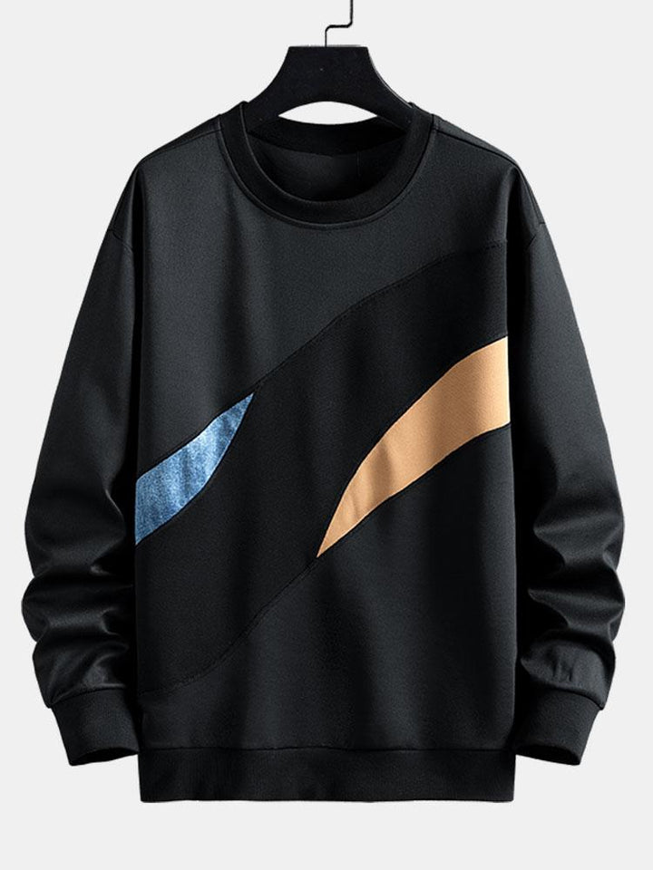 Heren Colorblock Sweatshirt met Gebogen Panelen in zwart, Relaxed Fit
