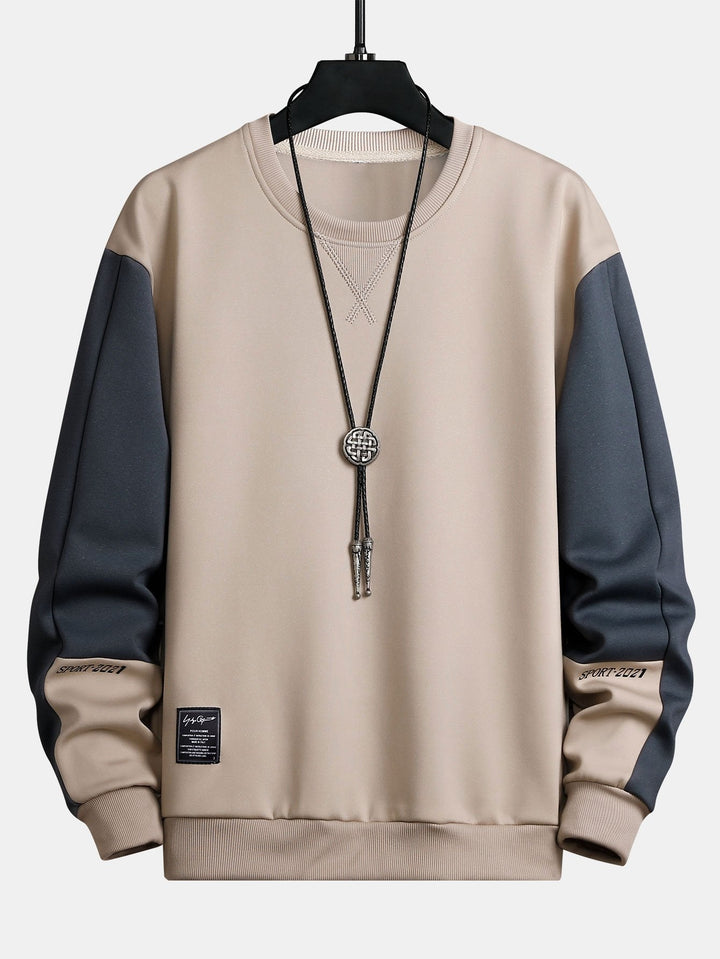 Heren Colorblock Sweatshirt in beige, Relaxed Fit Crew Neck
