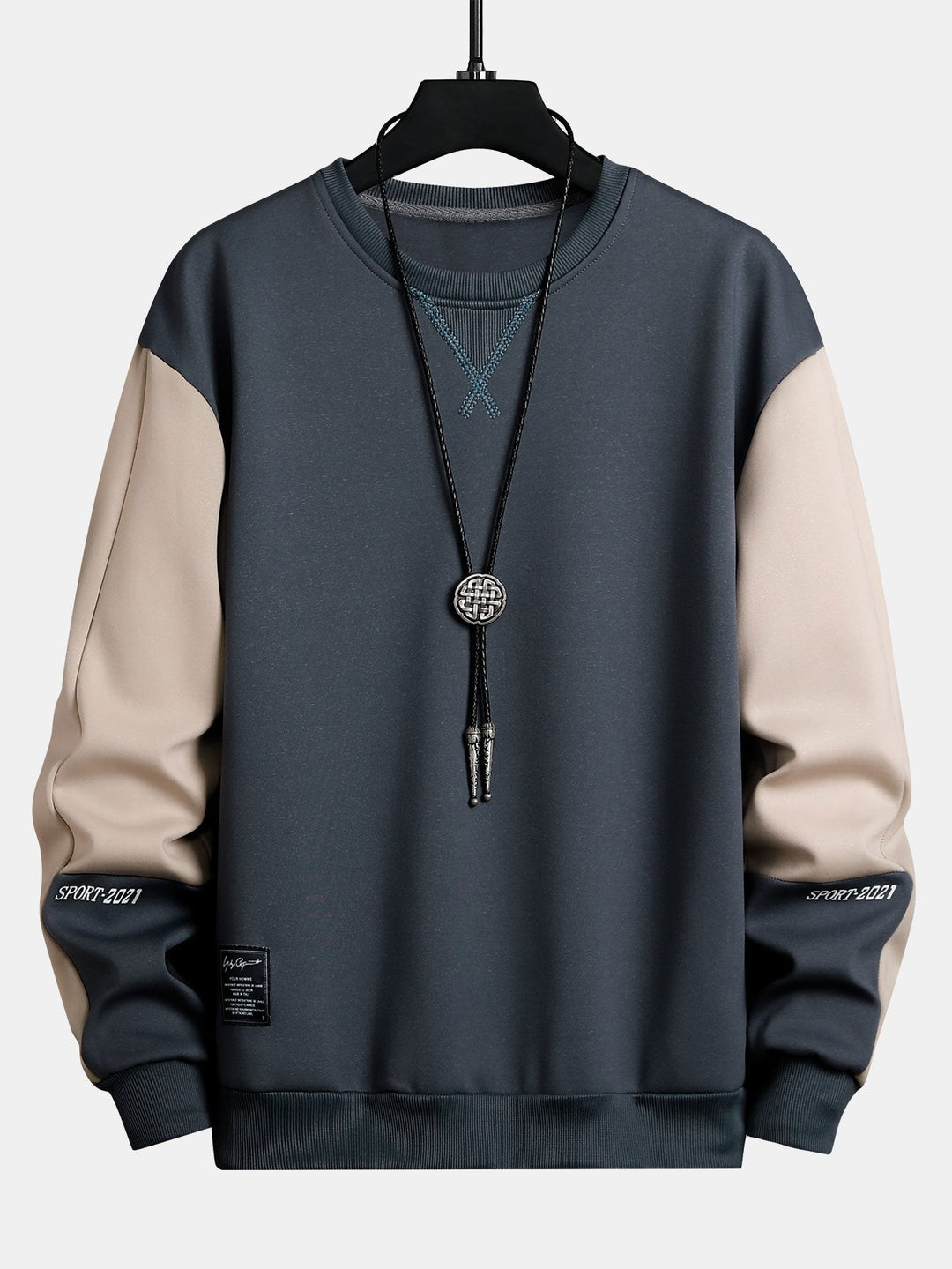 Heren Colorblock Sweatshirt in grijs, Relaxed Fit Crew Neck
