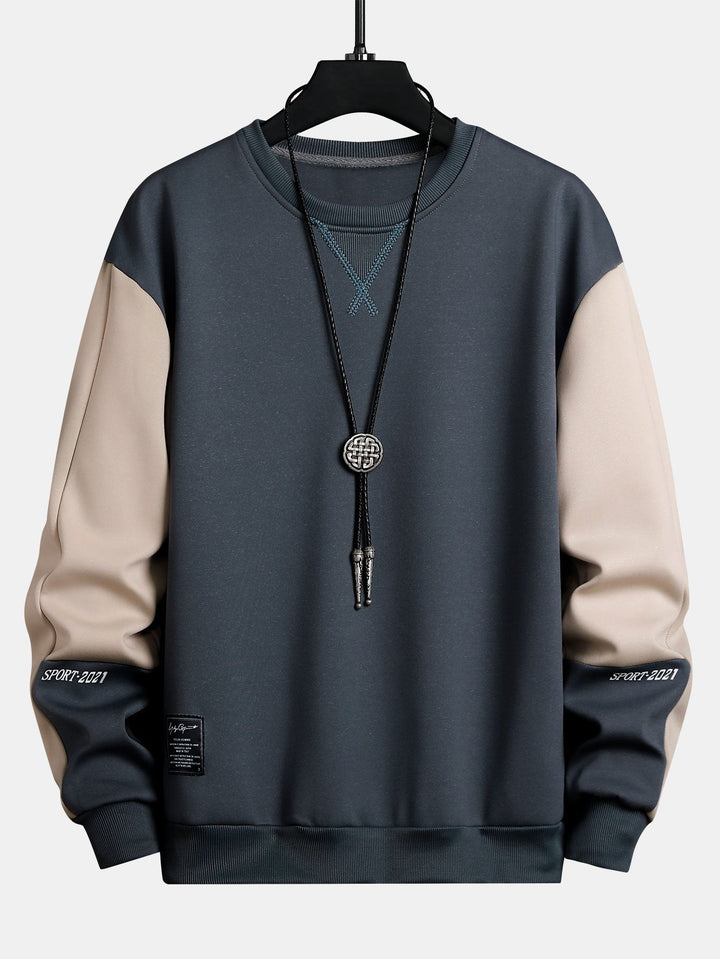 Heren Colorblock Sweatshirt in grijs, Relaxed Fit Crew Neck