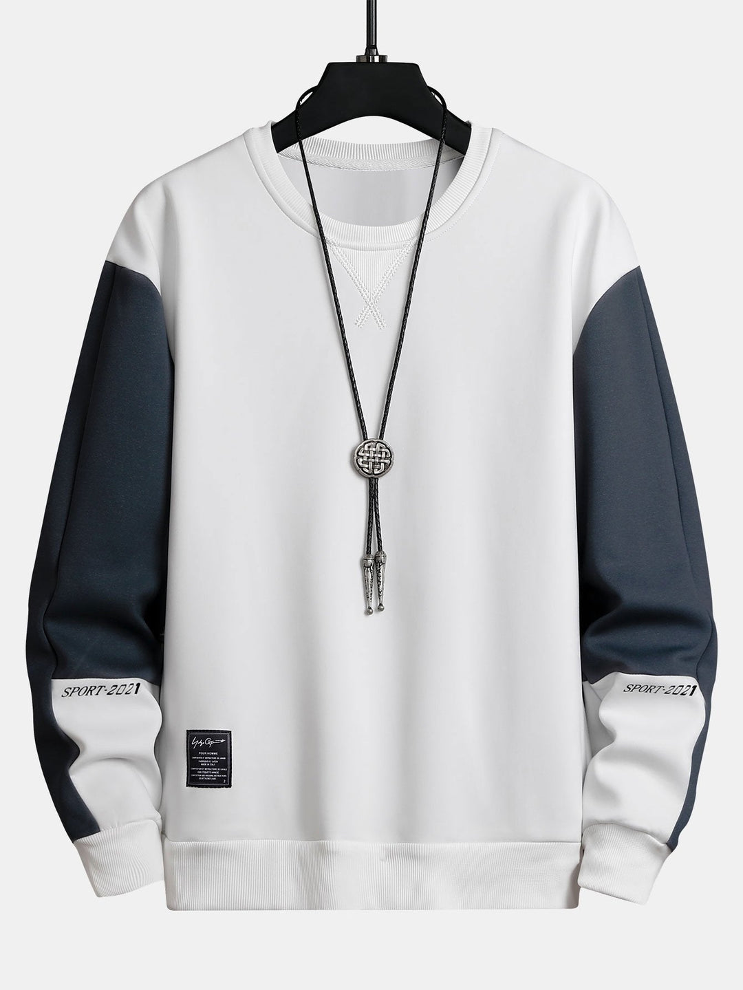 Heren Colorblock Sweatshirt in wit, Relaxed Fit Crew Neck