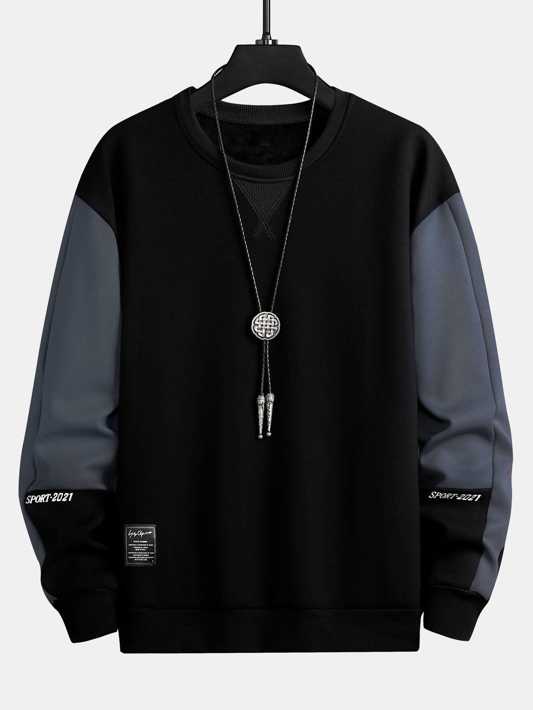 Heren Colorblock Sweatshirt in zwart, Relaxed Fit Crew Neck