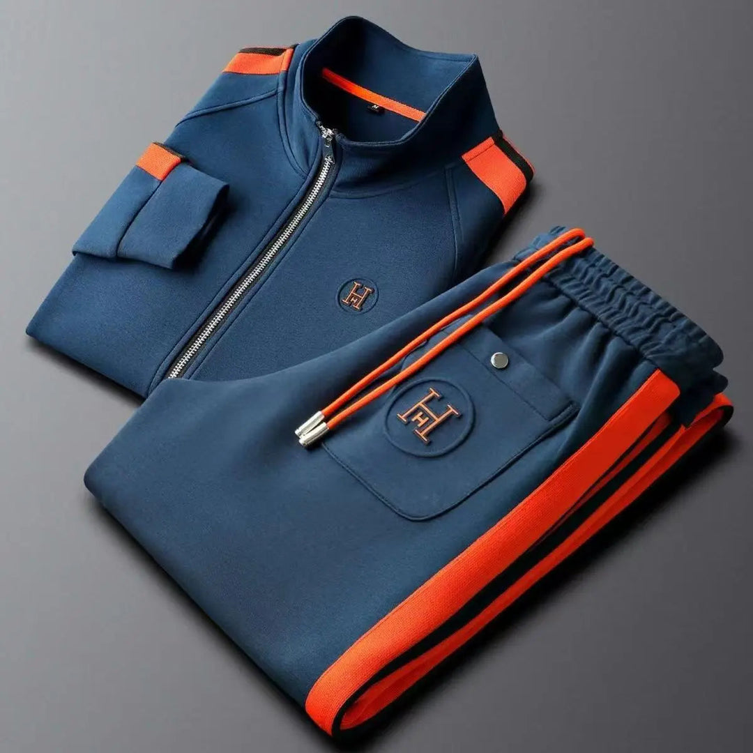 Heren Colour Block Trainingspak - Ritssluiting Rechte Pijpen - Blauw