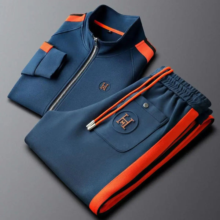 Heren Colour Block Trainingspak - Ritssluiting Rechte Pijpen - Blauw