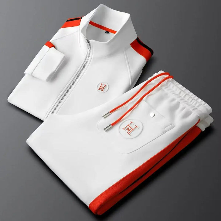 Heren Colour Block Trainingspak - Ritssluiting Rechte Pijpen - Wit