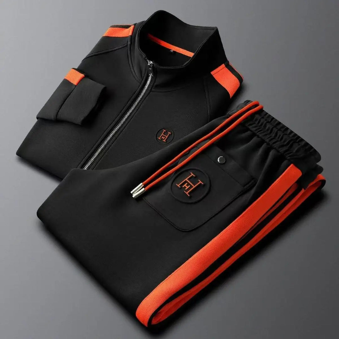 Heren Colour Block Trainingspak - Ritssluiting Rechte Pijpen - Zwart
