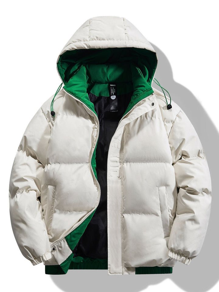 Heren Contrast Gewatteerde Parka in beige, Winterjas met Groen Voering