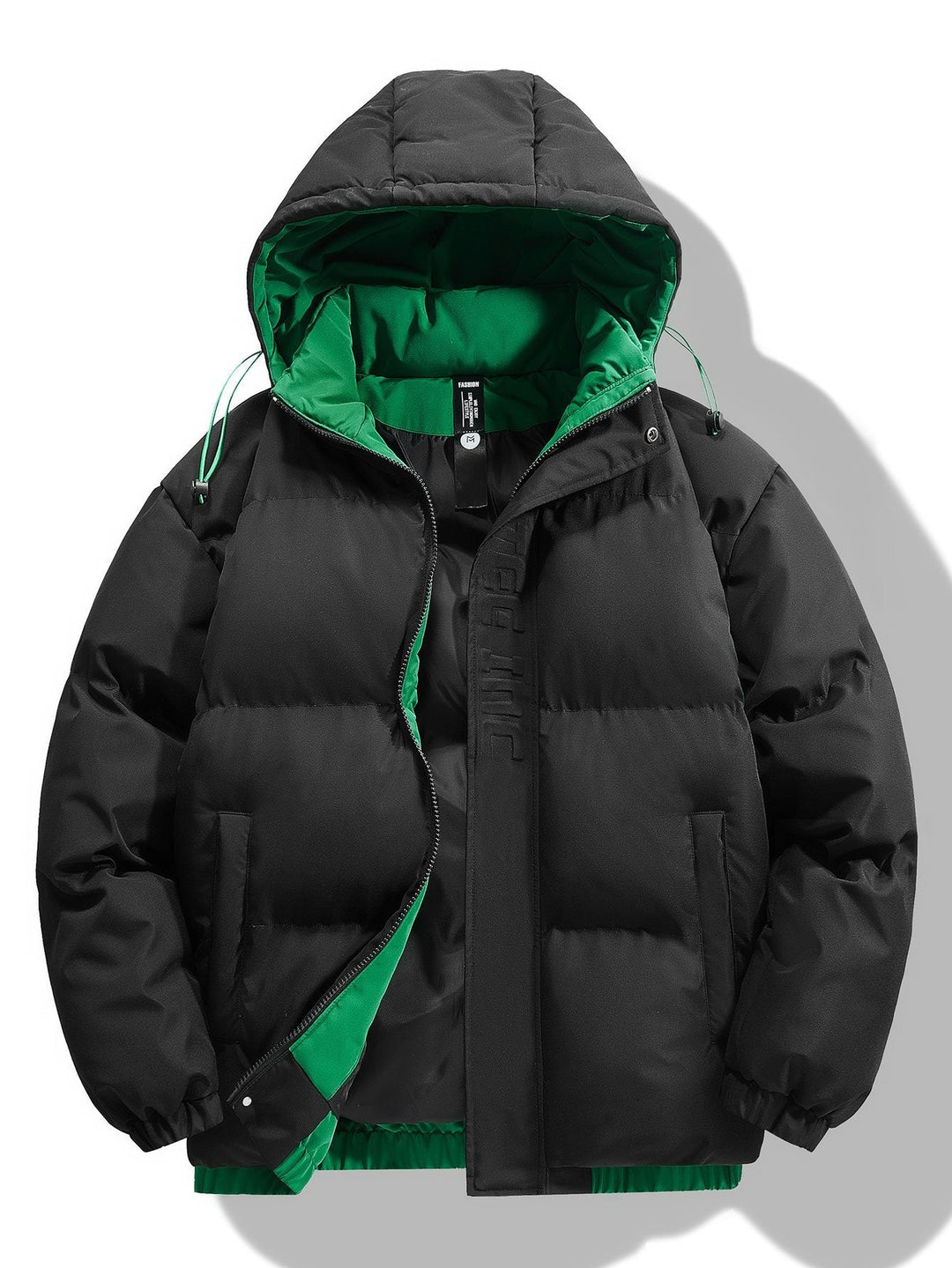 Heren Contrast Gewatteerde Parka in zwart, Winterjas met Groen Voering