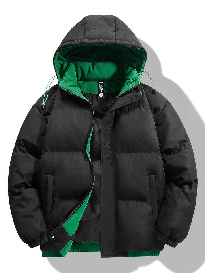 Heren Contrast Gewatteerde Parka in zwart, Winterjas met Groen Voering