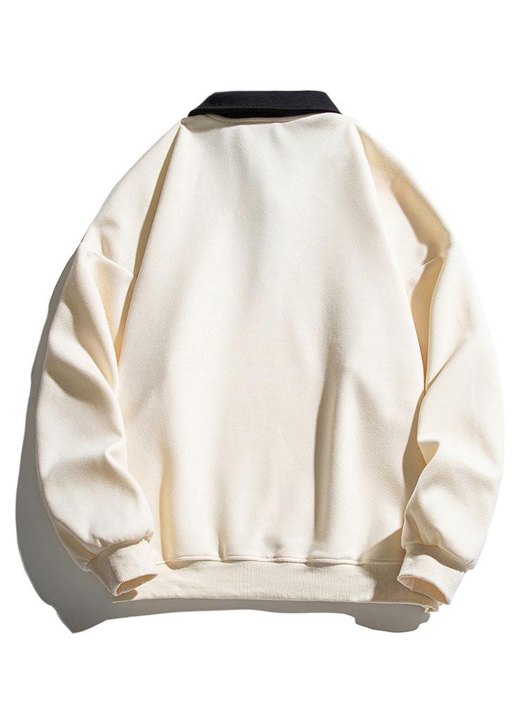Heren Contrast Polokraag Sweatshirt - Relaxed Fit Katoen