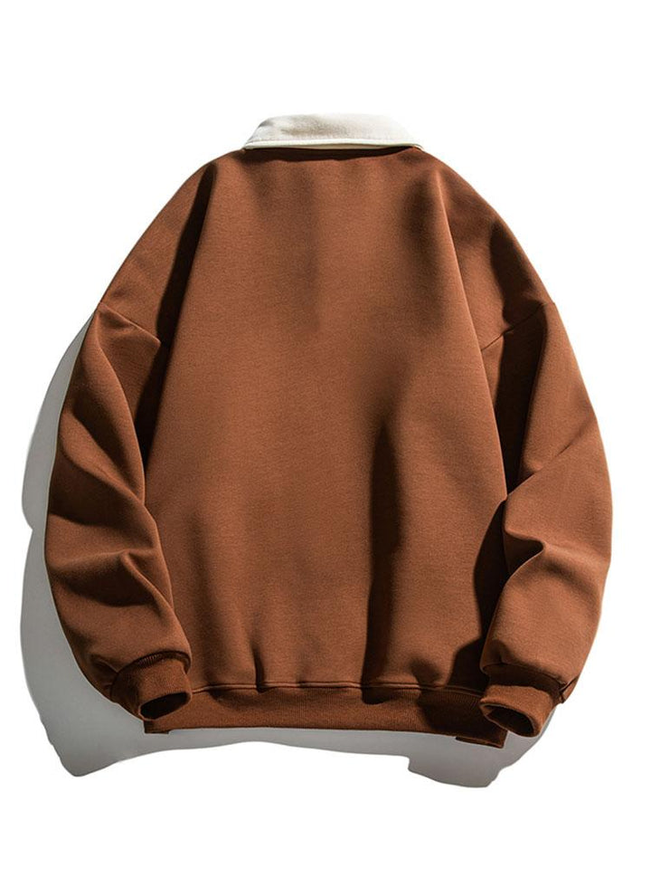 Heren Contrast Polokraag Sweatshirt - Relaxed Fit Katoen