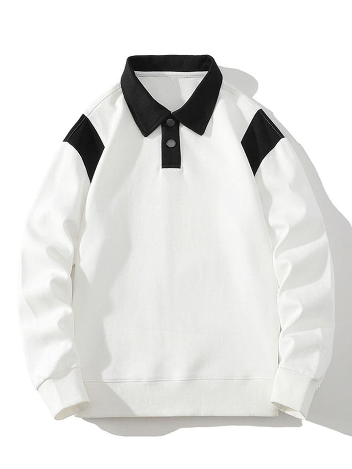 Heren Contrast Polokraag Sweatshirt in wit, Relaxed Fit