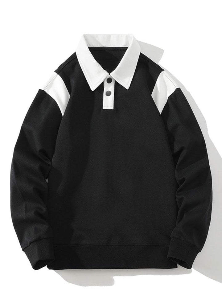 Heren Contrast Polokraag Sweatshirt in zwart, Relaxed Fit
