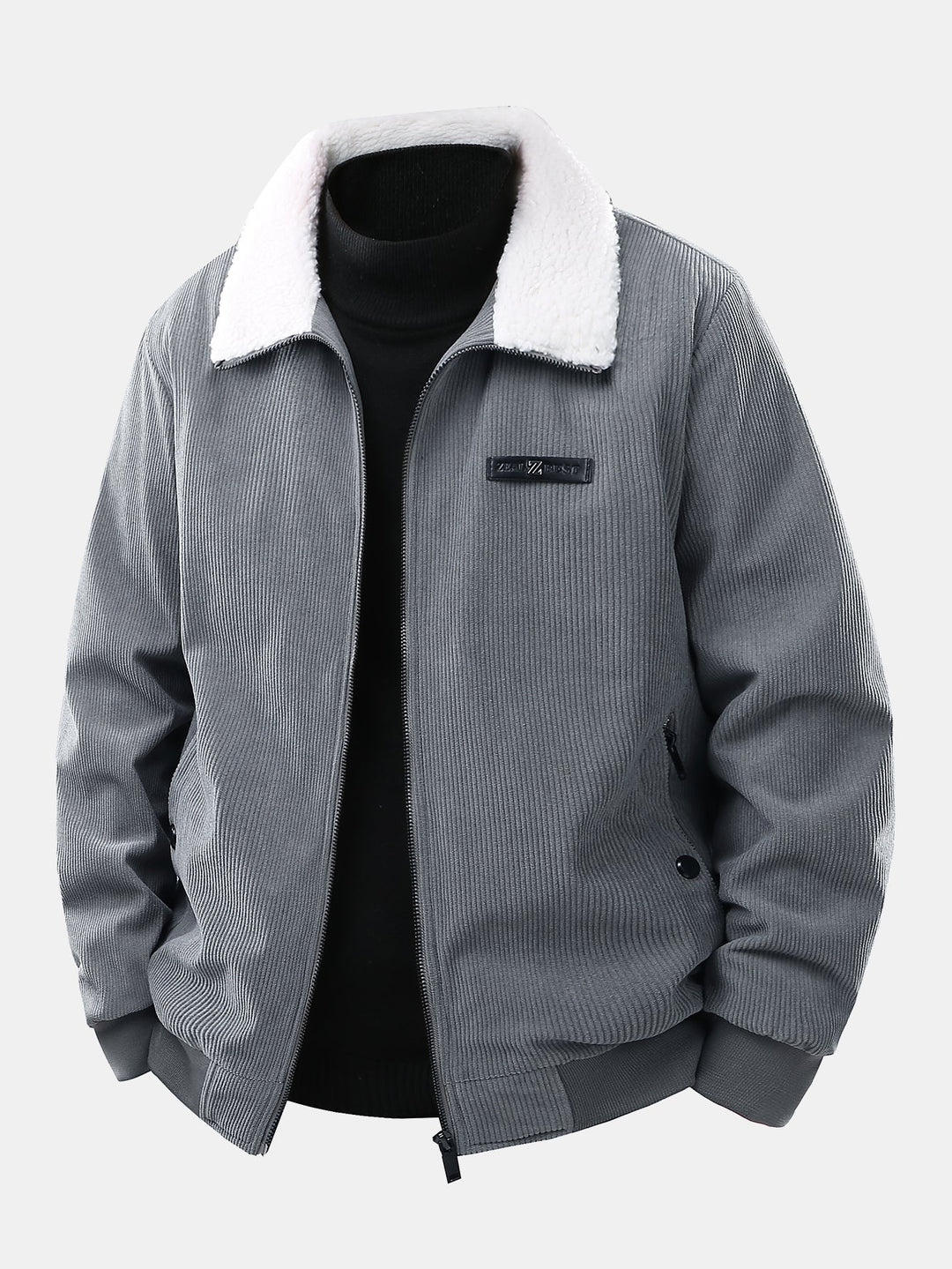 Heren Corduroy Jas met Teddy Voering in grijs, Casual Winterjas