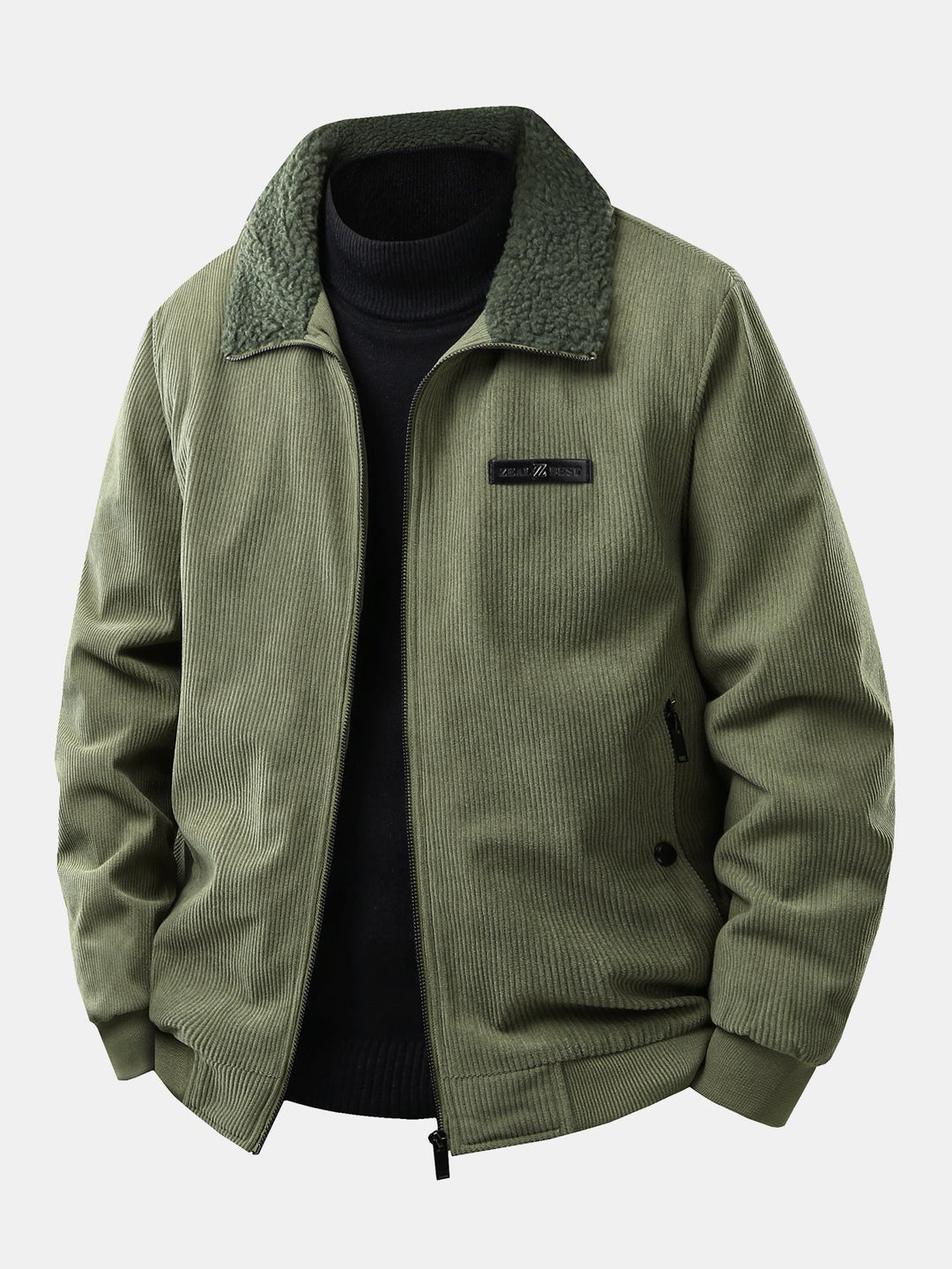 Heren Corduroy Jas met Teddy Voering in legergroen, Casual Winterjas