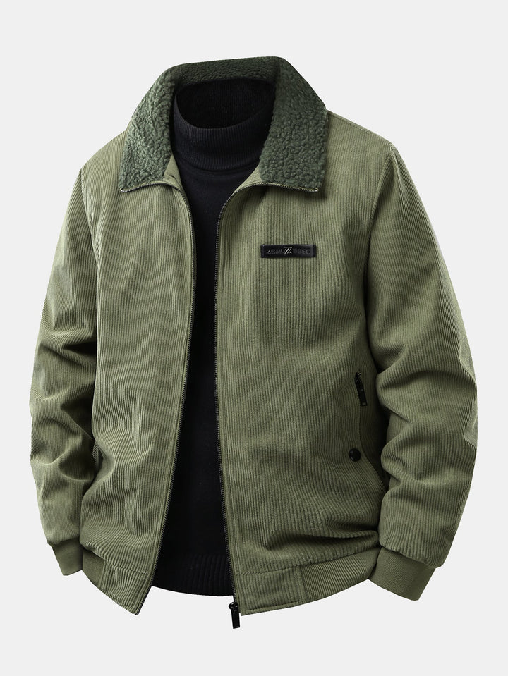 Heren Corduroy Jas met Teddy Voering in legergroen, Casual Winterjas