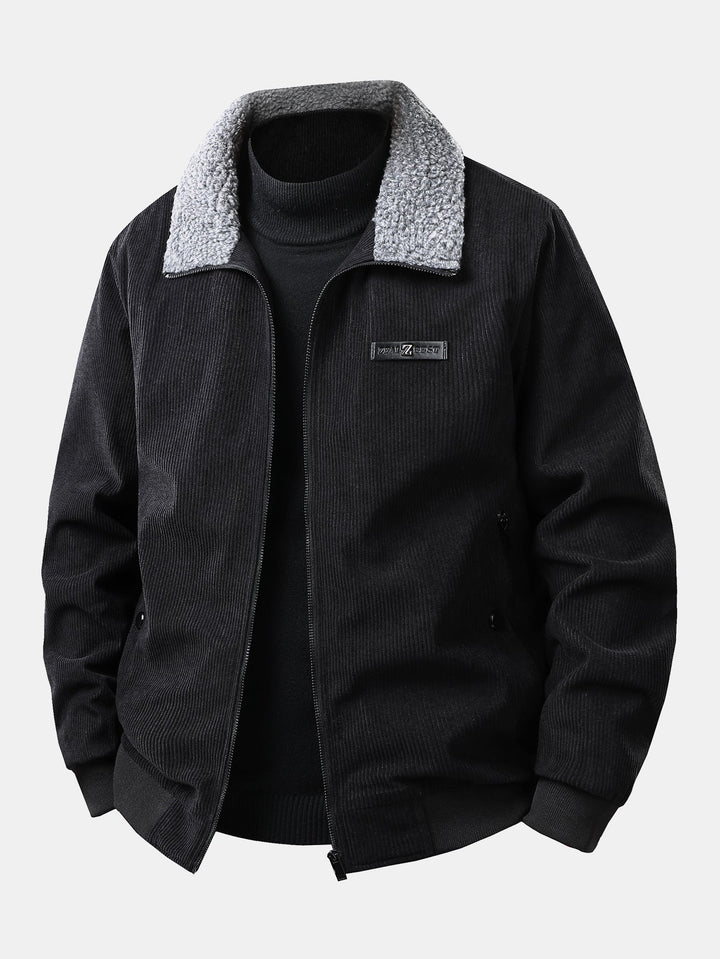 Heren Corduroy Jas met Teddy Voering in zwart, Casual Winterjas