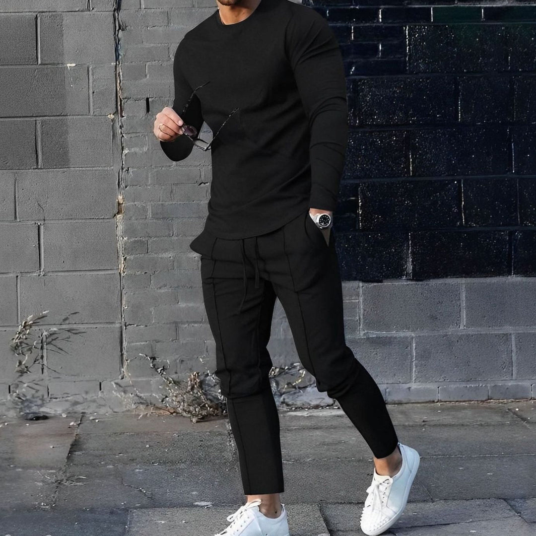 Heren Crew-Neck Sweatshirt en Joggingbroek Set in zwart, Loungewear