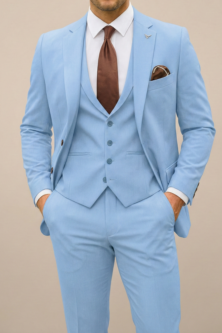 Heren driedelig pak slim fit bruiloft - Lichtblauw
