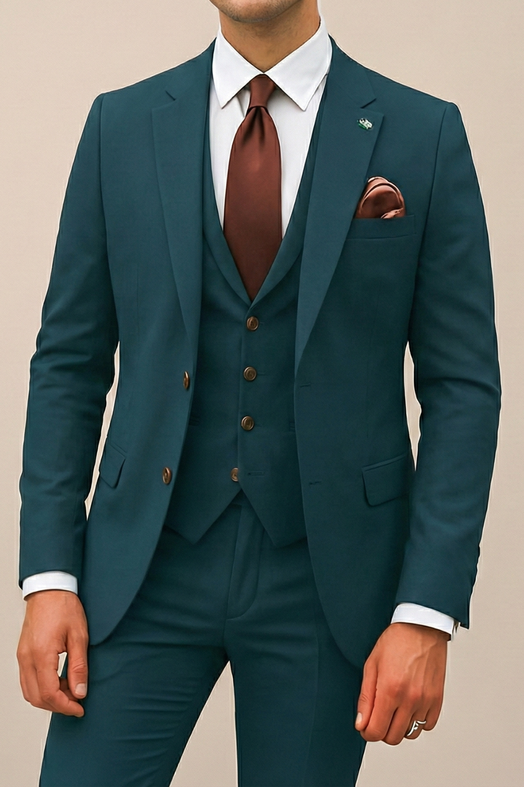 Heren driedelig pak slim fit bruiloft - Tealblauw