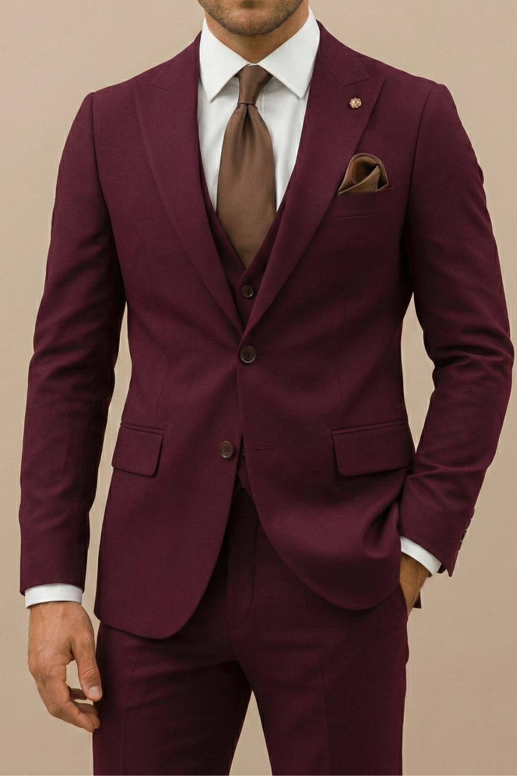Heren driedelig pak slim fit bruiloft - Wijnrood