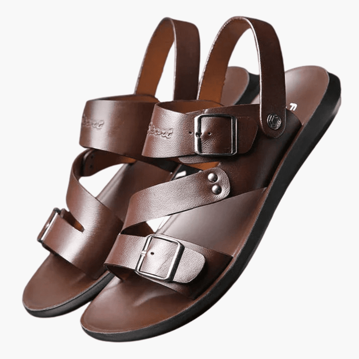 Heren Dubbele Gesp Kruisband Sandalen - Open Teen - Bruin