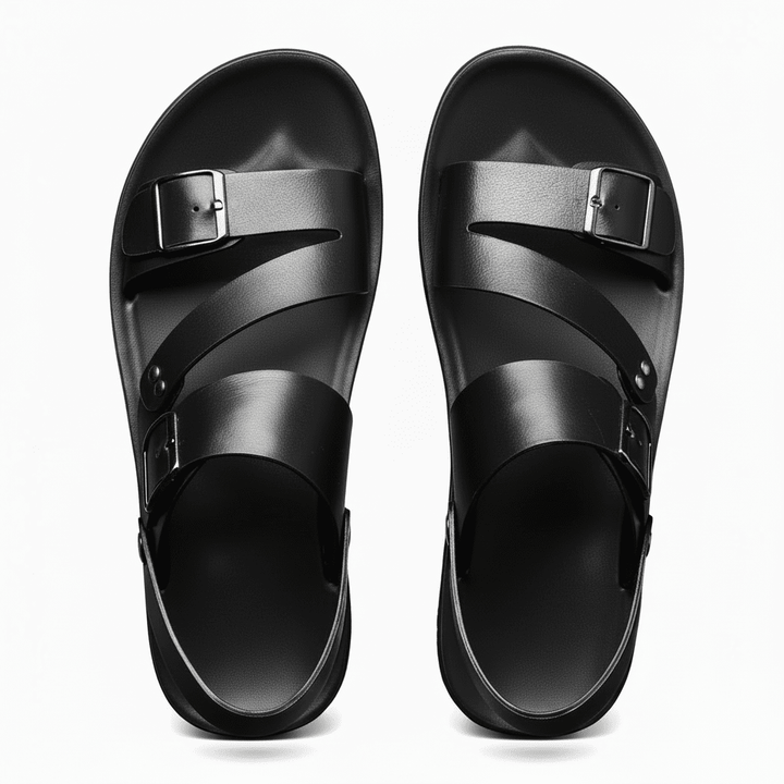 Heren Dubbele Gesp Kruisband Sandalen - Open Teen - Zwart