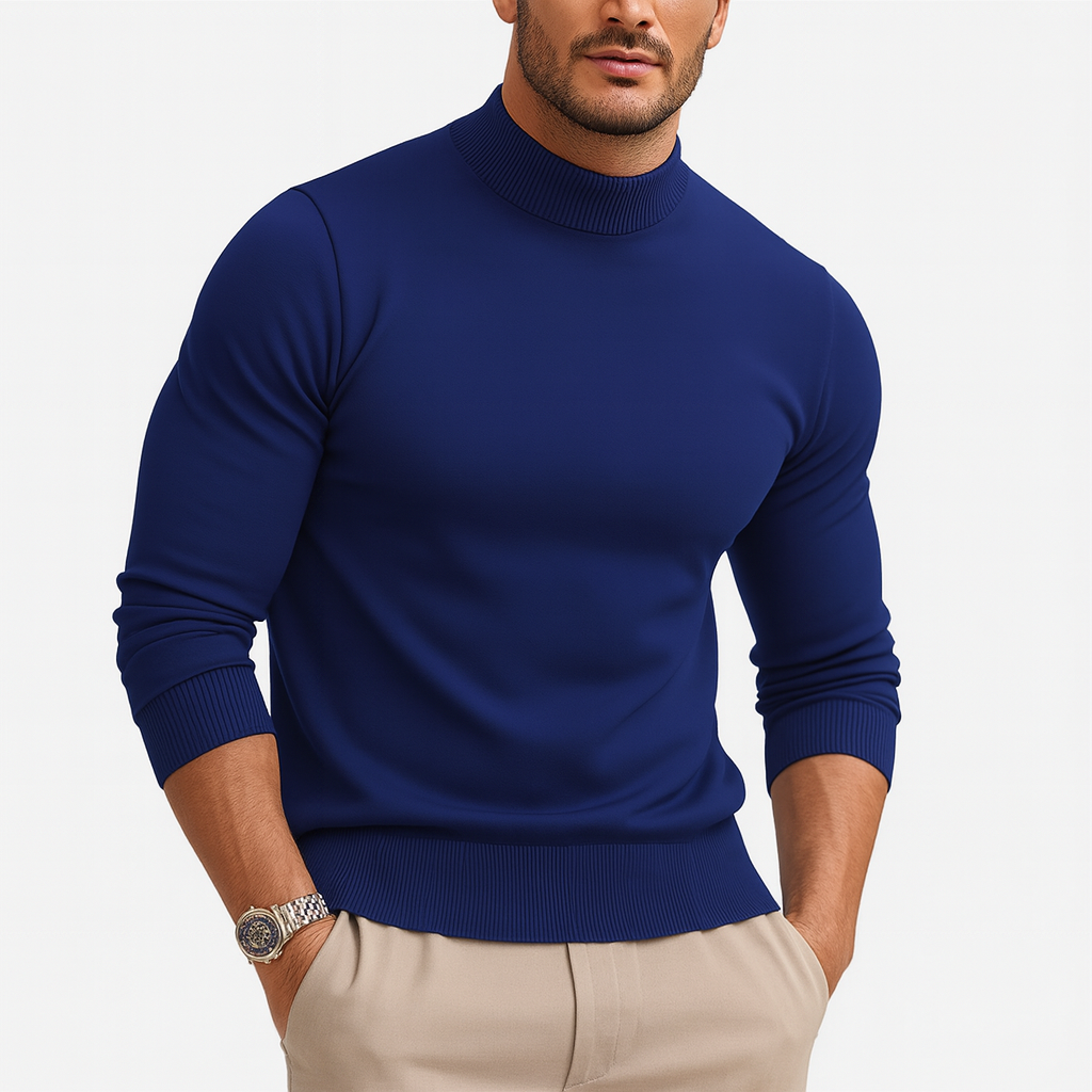 Heren Fijngebreide Coltrui in blauw, Klassieke Elegantie