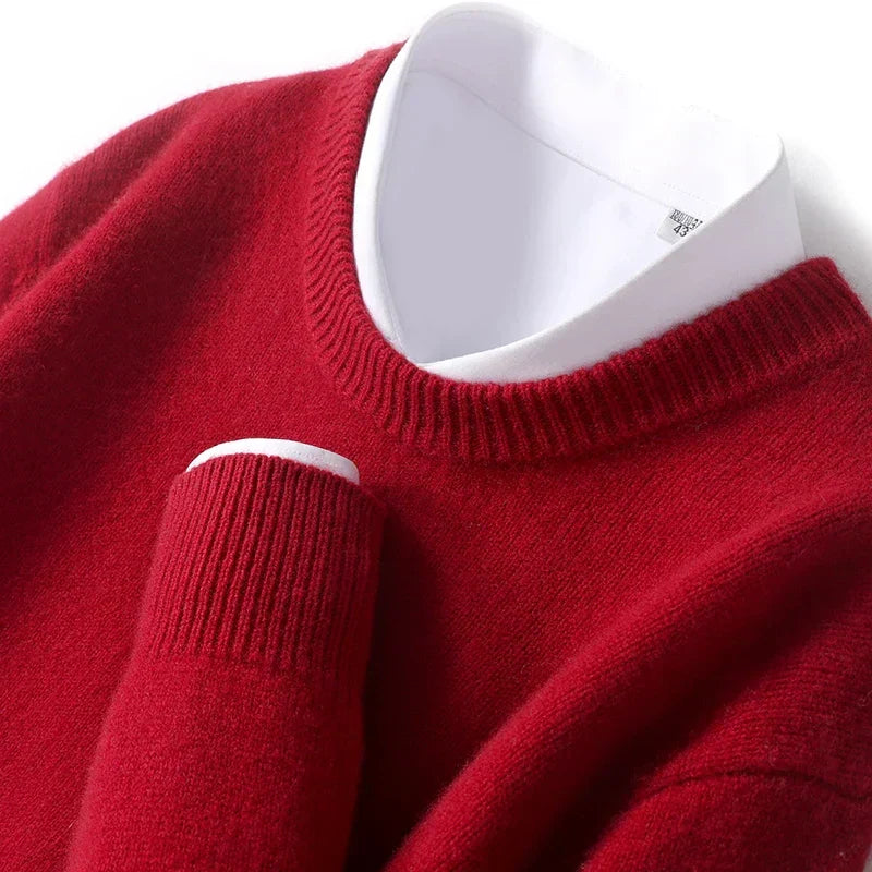 Heren Fijngebreide Crew-Neck Trui in rood, Klassieke Pasvorm