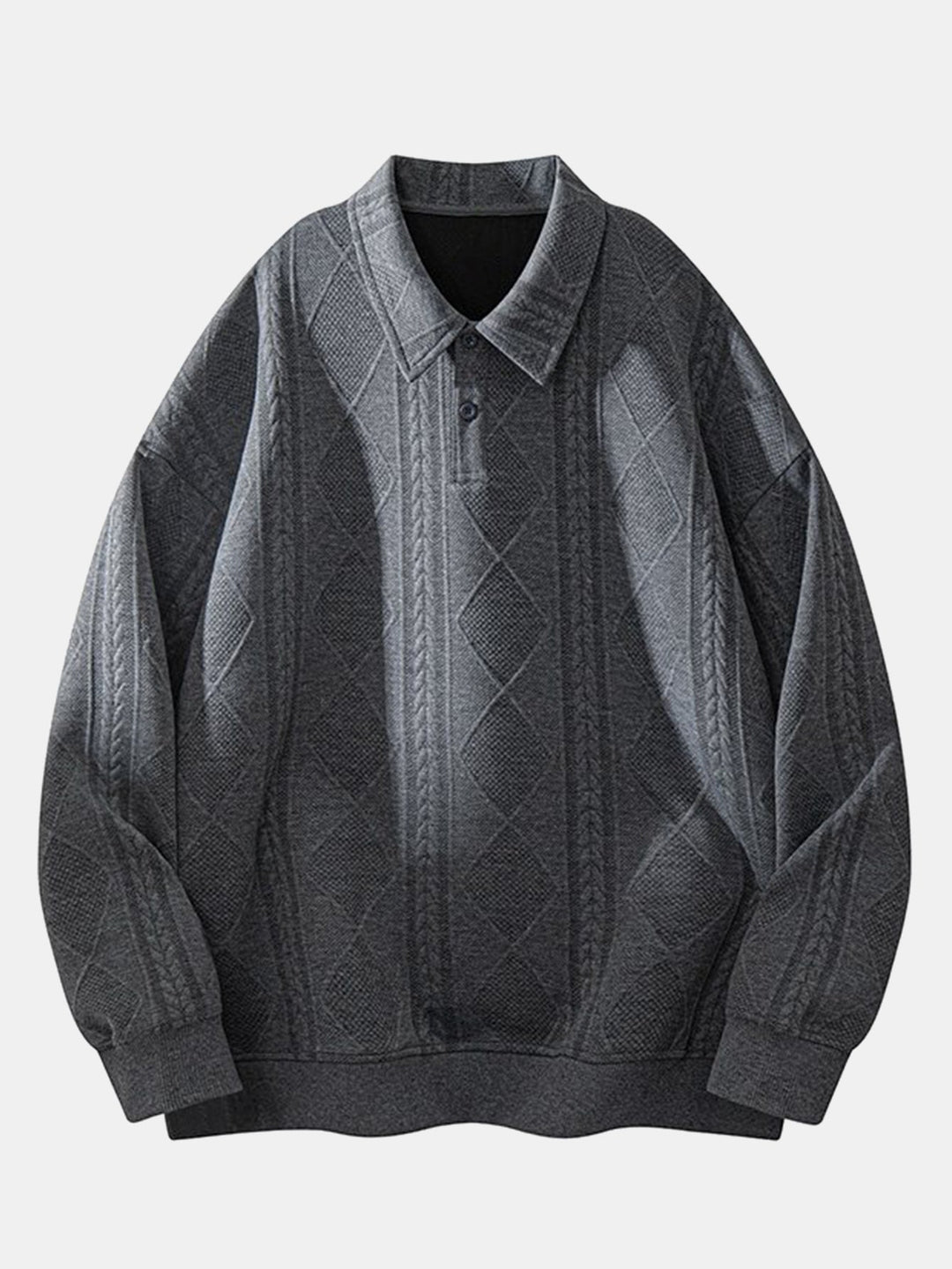 Heren Geometric Jacquard Polokraag Sweatshirt in donkergrijs, Relaxed Fit