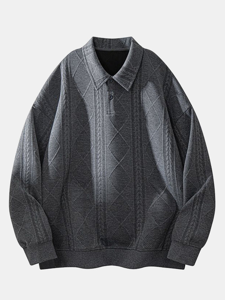 Heren Geometric Jacquard Polokraag Sweatshirt in donkergrijs, Relaxed Fit