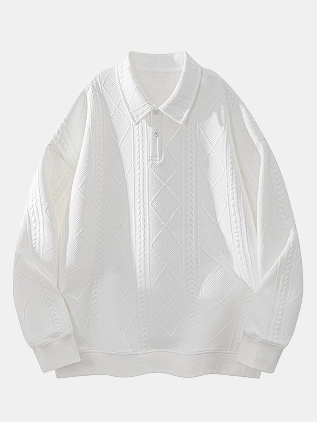 Heren Geometric Jacquard Polokraag Sweatshirt in wit, Relaxed Fit