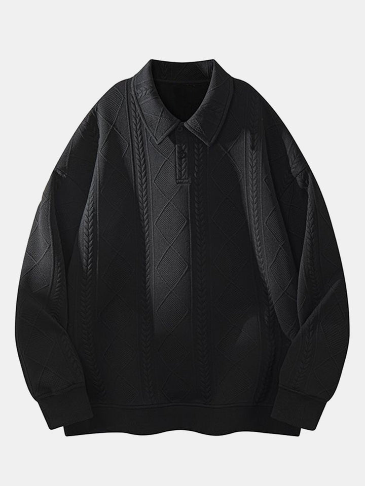 Heren Geometric Jacquard Polokraag Sweatshirt in zwart, Relaxed Fit