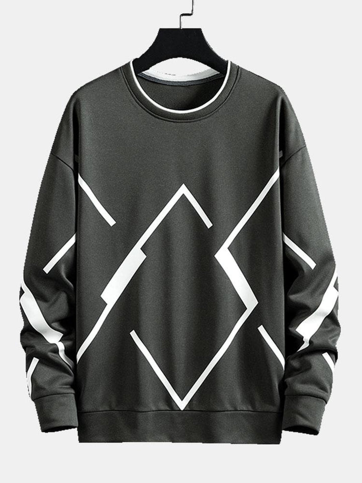 Heren Geometrisch Print Crew Neck Sweatshirt in donkergrijs, Relaxed Fit